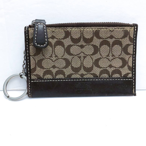 Coach Handbags - Coach Mini Skinny ID Case Signature Logo Canvas Coin Wallet